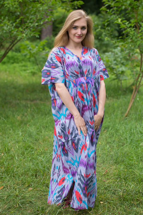 Gray Unfurl Style Caftan in Ikat Aztec Pattern-1