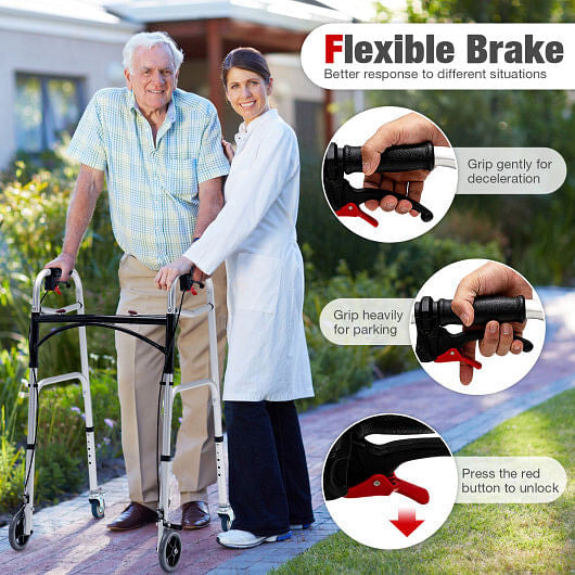 Height Adjustable Aluminum Walker with Rolling Wheels and Brakes - GilloServ