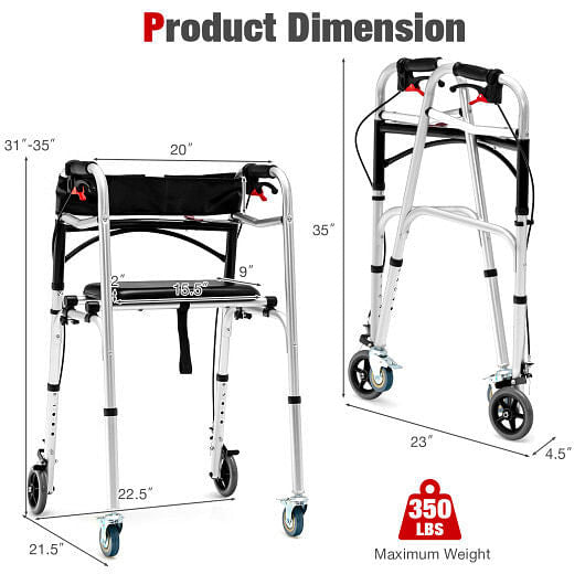 Height Adjustable Aluminum Walker with Rolling Wheels and Brakes - GilloServ