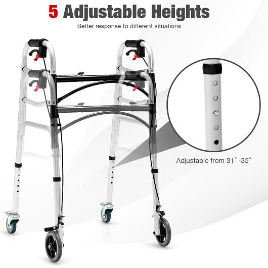 Height Adjustable Aluminum Walker with Rolling Wheels and Brakes - GilloServ