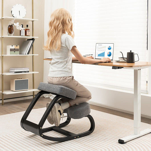 Rocking Ergonomic Kneeling Chair with Padded Cushion for Home Office-Gray - GilloServ