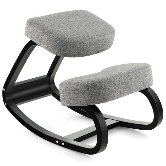Rocking Ergonomic Kneeling Chair with Padded Cushion for Home Office-Gray - GilloServ