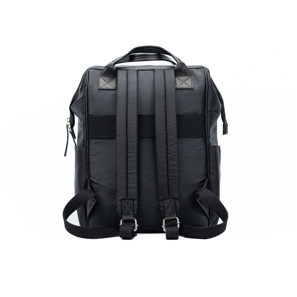 Waterproof Nylon Backpack/Full Grain Leather with Light Grain - Black - GilloServ