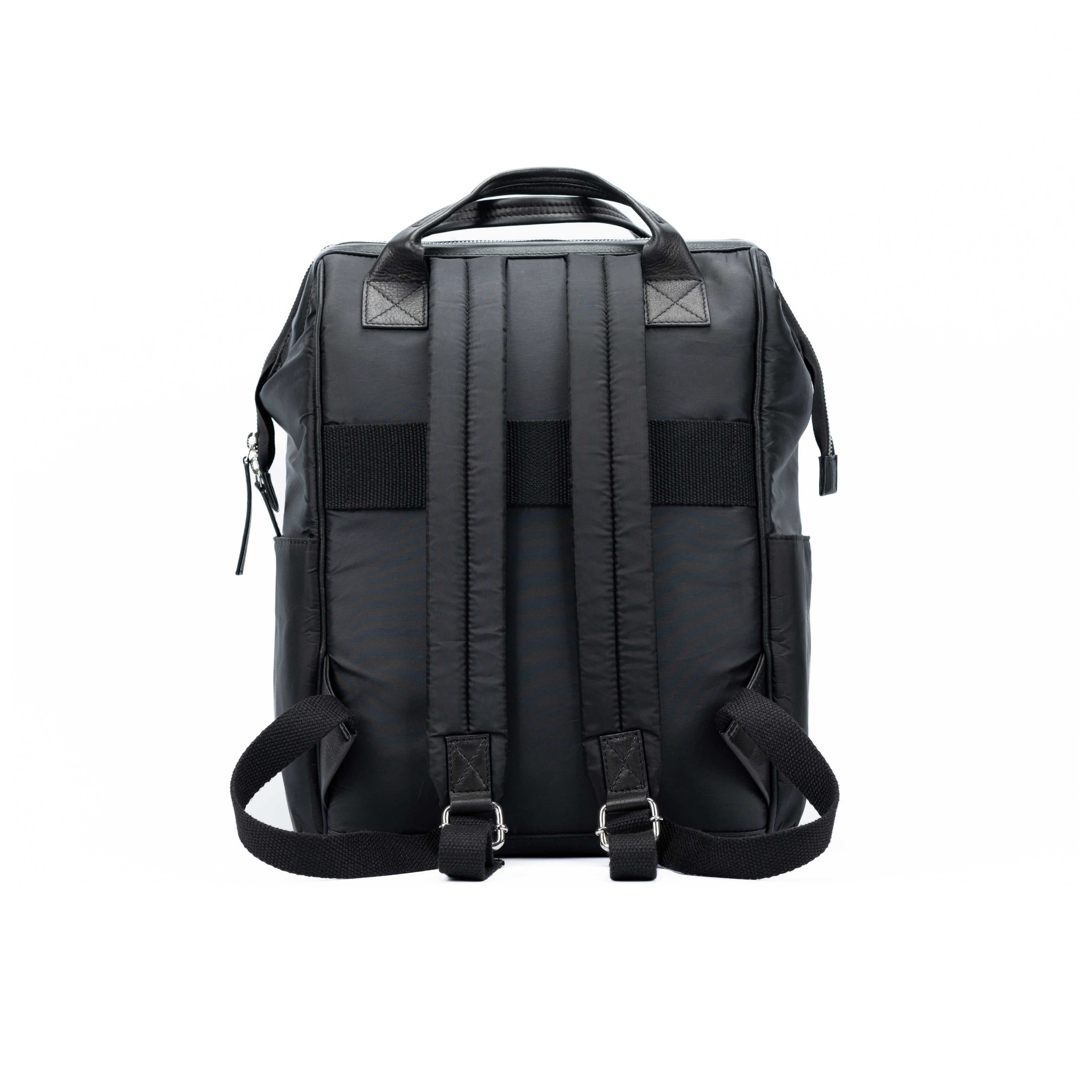Waterproof Nylon Backpack/Full Grain Leather with Light Grain - Black - GilloServ