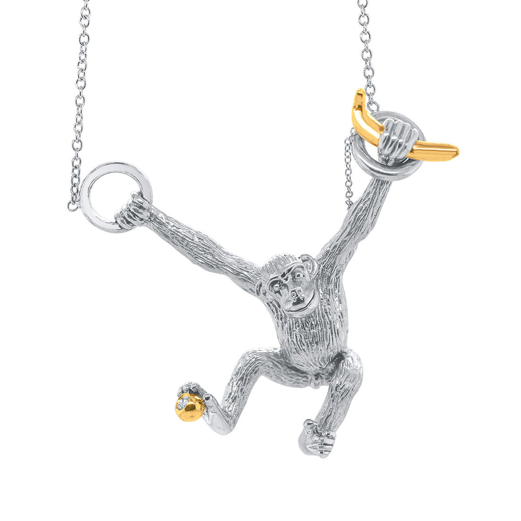 Drop the Banana- Chimp necklace- Sterling Silver- 18K gold plate banana & diamond dot-17