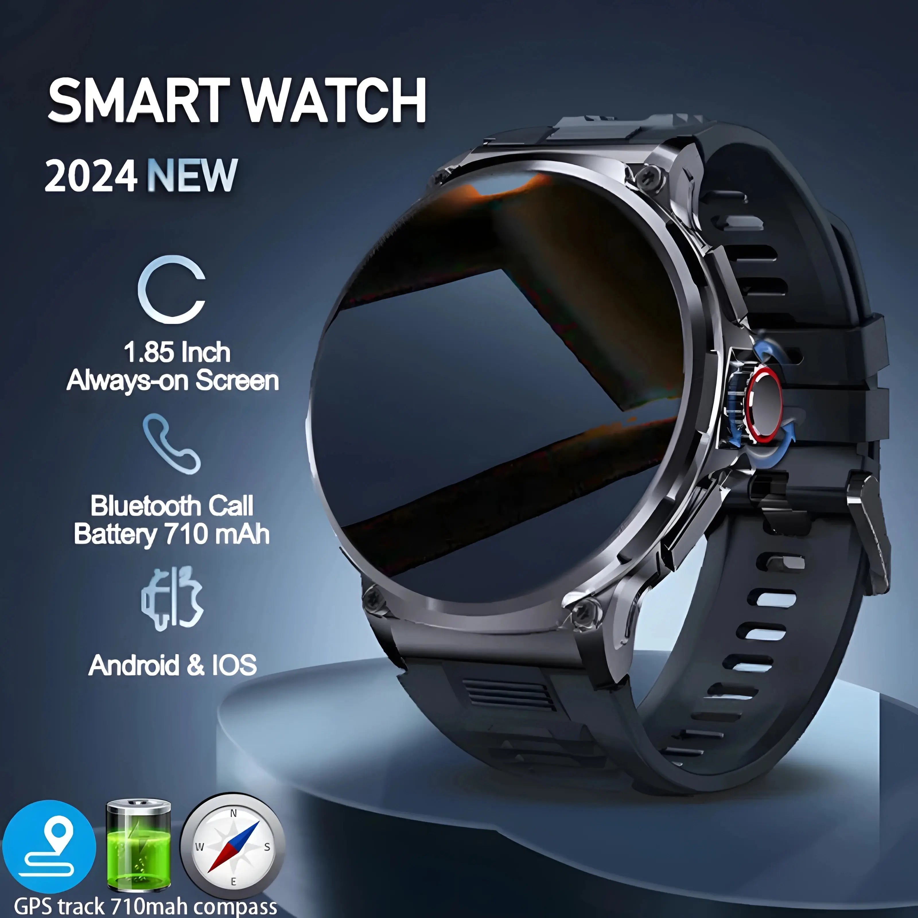Smartwatch GPS Bluetooth Call Sports Fitness (Black) - GilloServ