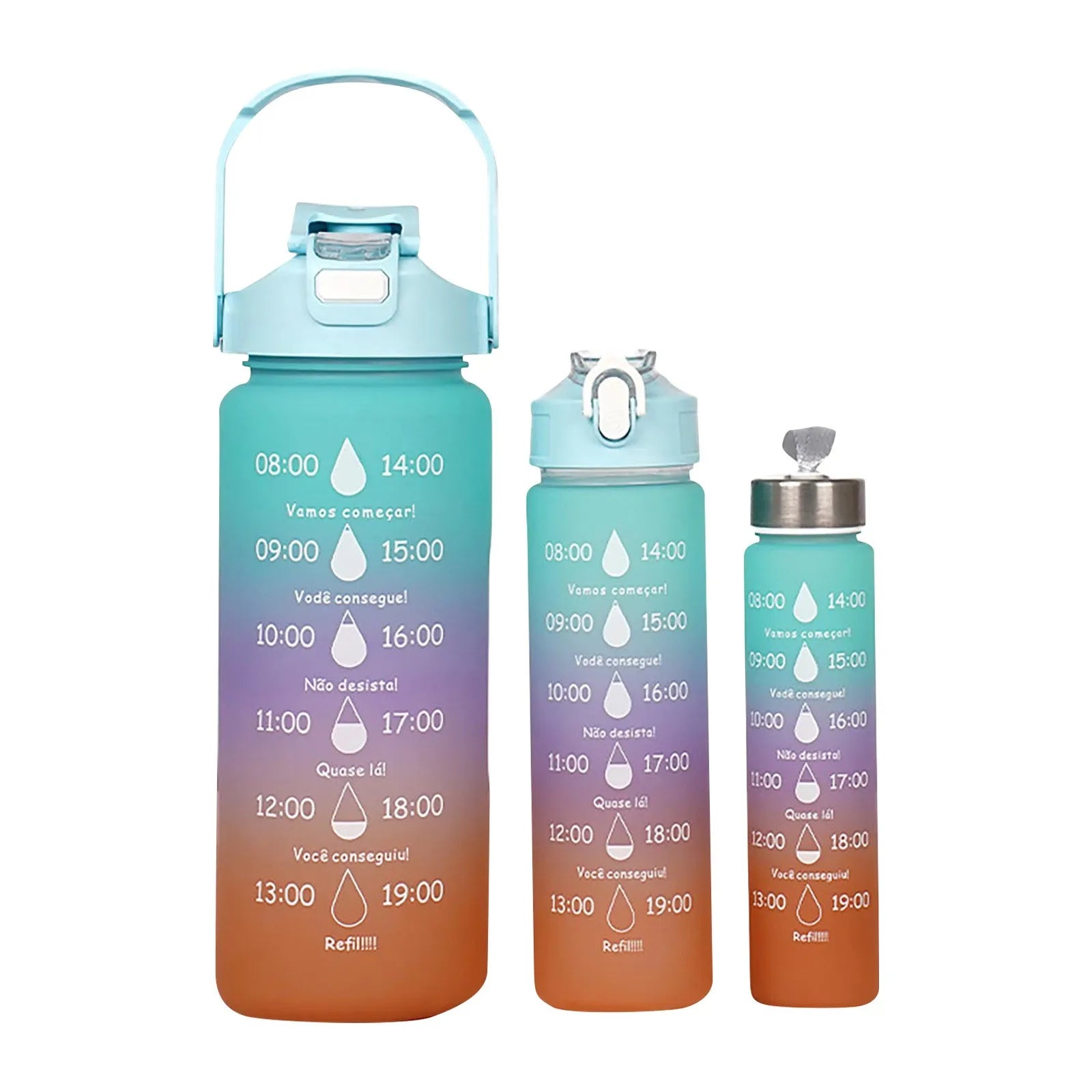 3PC Sports Water Bottle with Straw Time Marker Leak-proof Cup Large Capacity Portable Water bottle for Outdoor Sport Fitness Jug