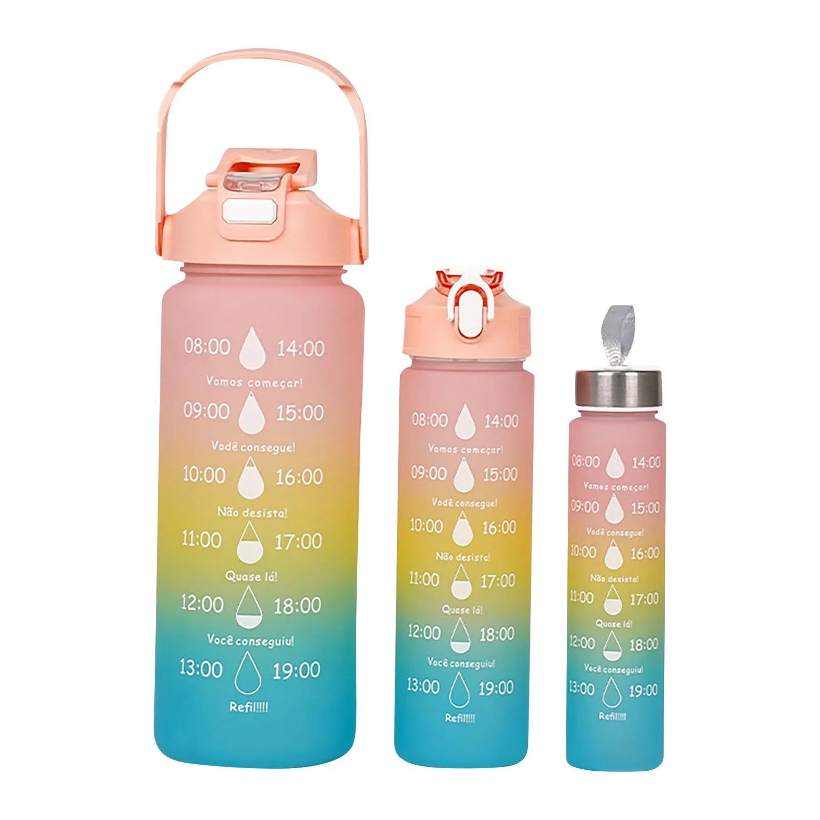 3PC Sports Water Bottle with Straw Time Marker Leak-proof Cup Large Capacity Portable Water bottle for Outdoor Sport Fitness Jug