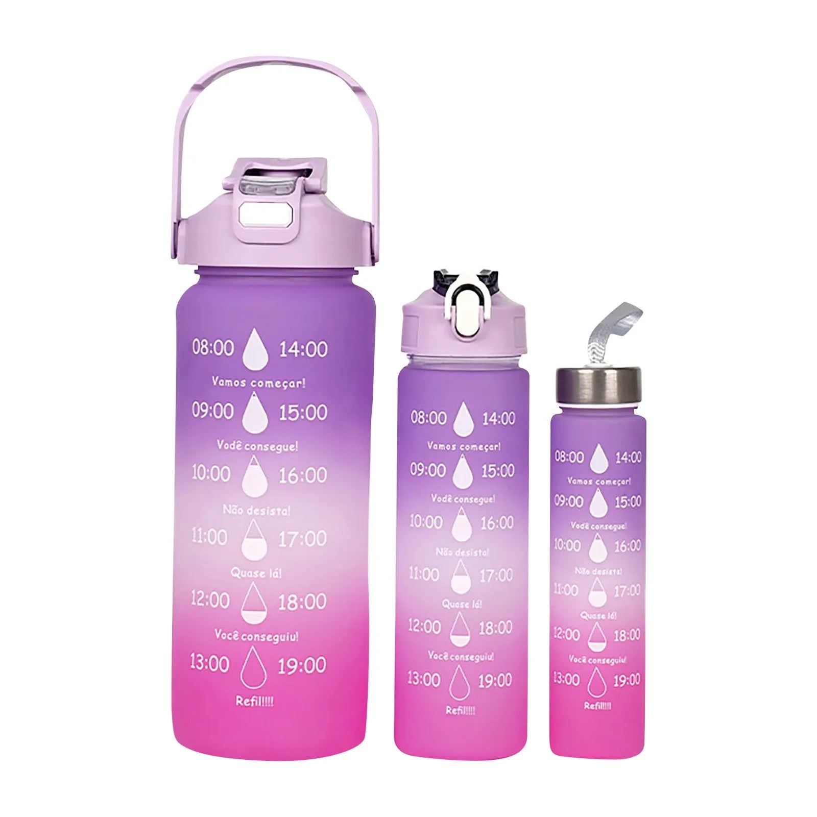 3PC Sports Water Bottle with Straw Time Marker Leak-proof Cup Large Capacity Portable Water bottle for Outdoor Sport Fitness Jug