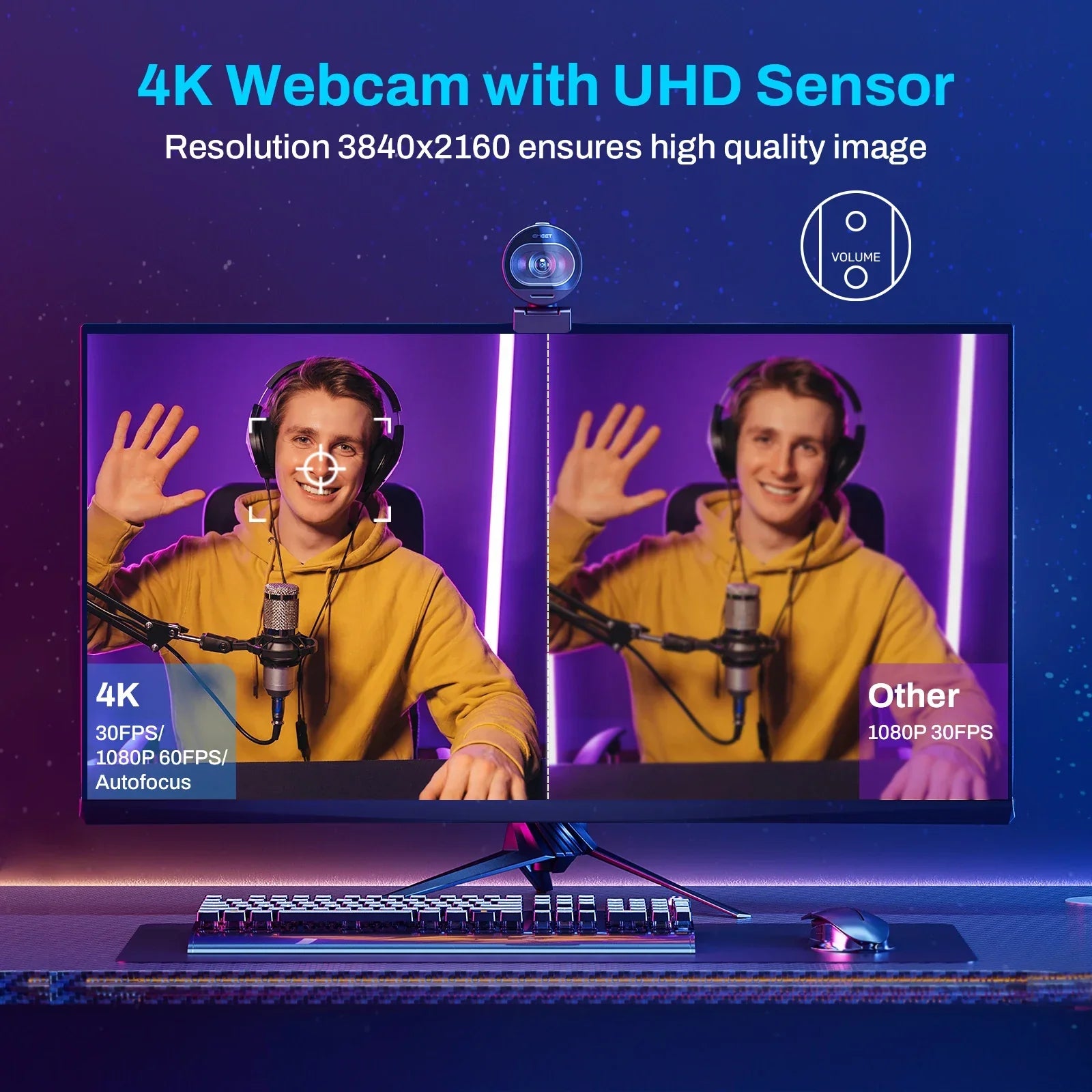 4K Streaming Webcam with Autofocus Black - GilloServ