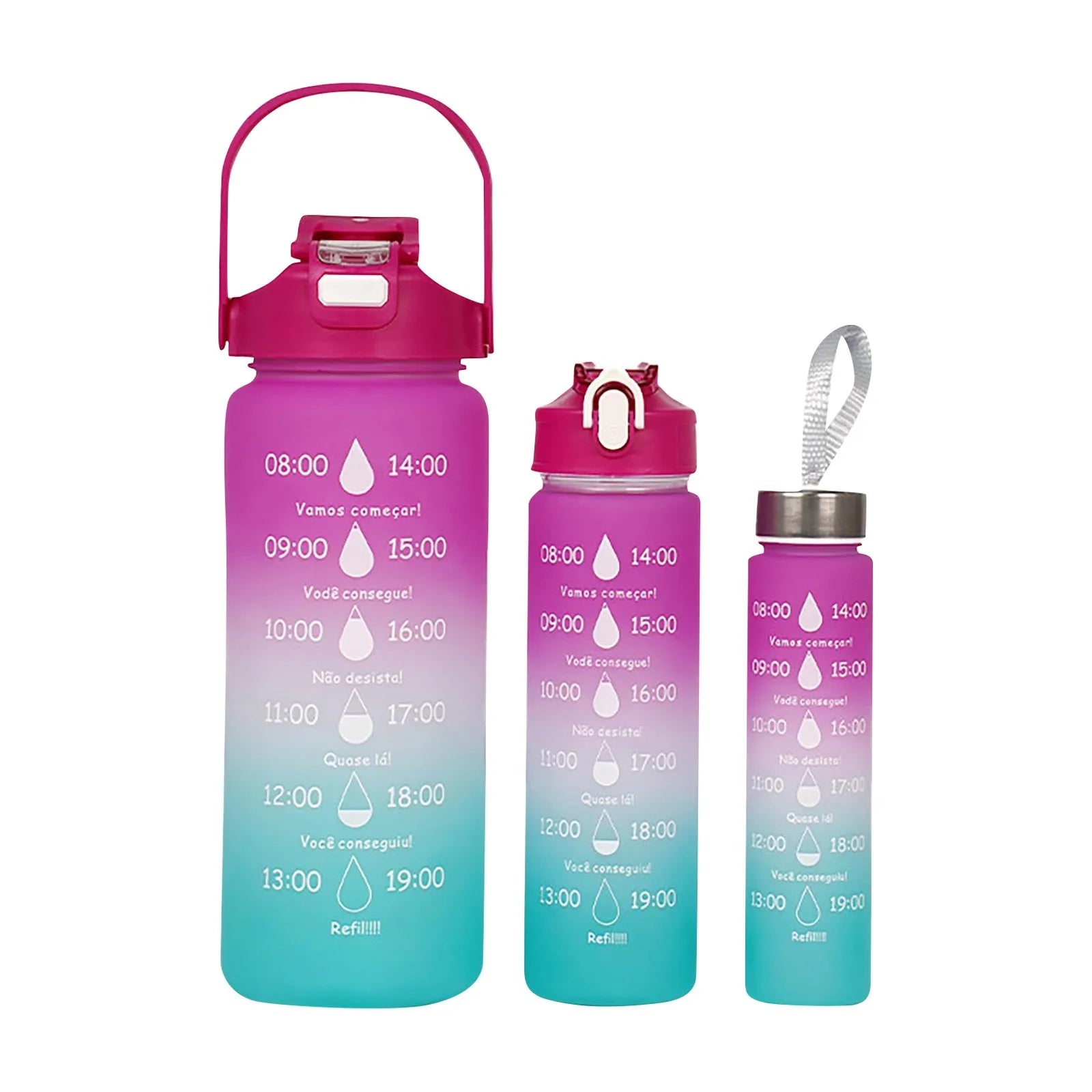 3PC Sports Water Bottle with Straw Time Marker Leak-proof Cup Large Capacity Portable Water bottle for Outdoor Sport Fitness Jug
