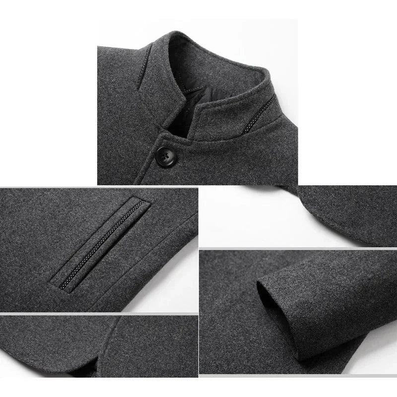 NNEOBA Mens Winter Wool Coat Stand Collar Business Jacket (Gray)-1