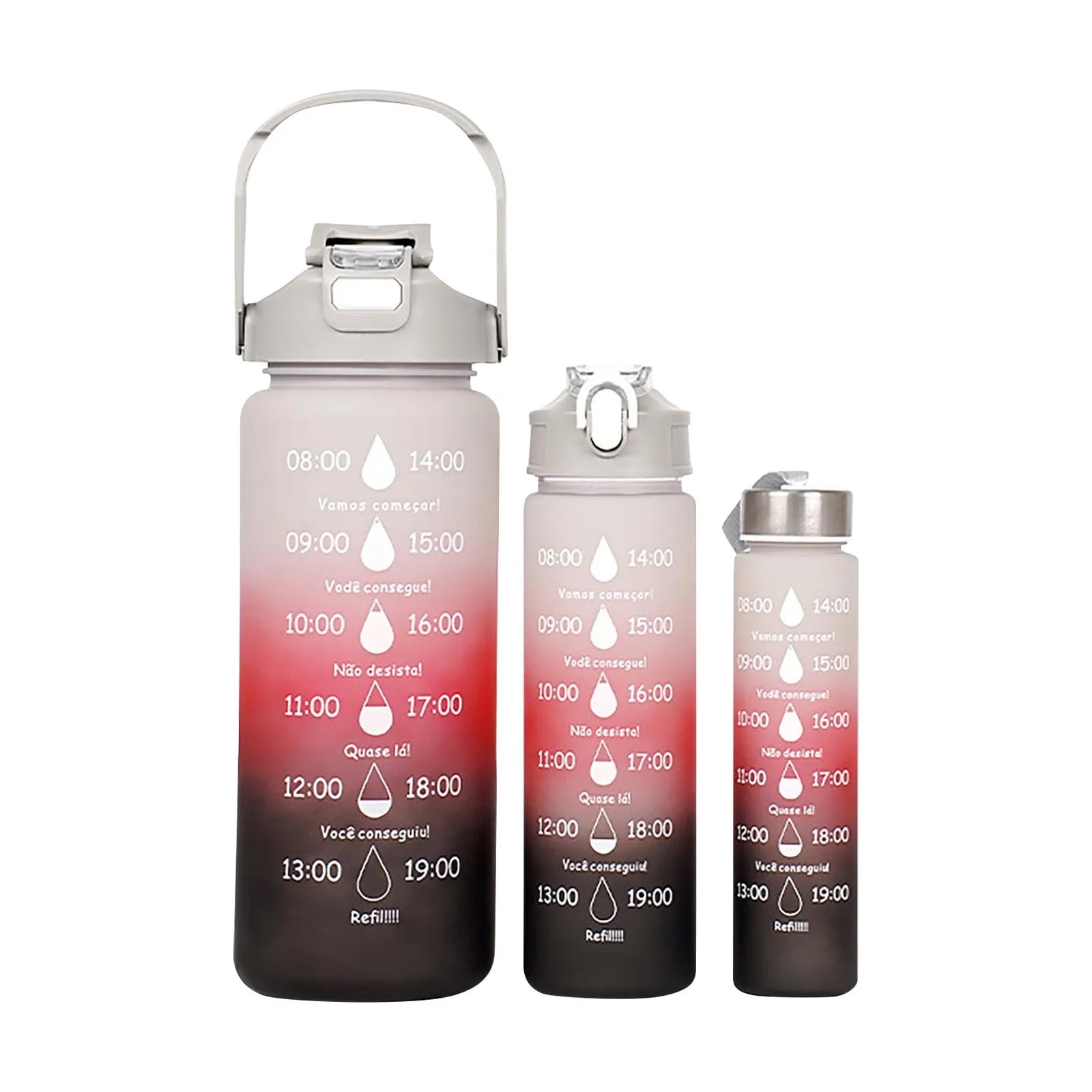 3PC Sports Water Bottle with Straw Time Marker Leak-proof Cup Large Capacity Portable Water bottle for Outdoor Sport Fitness Jug