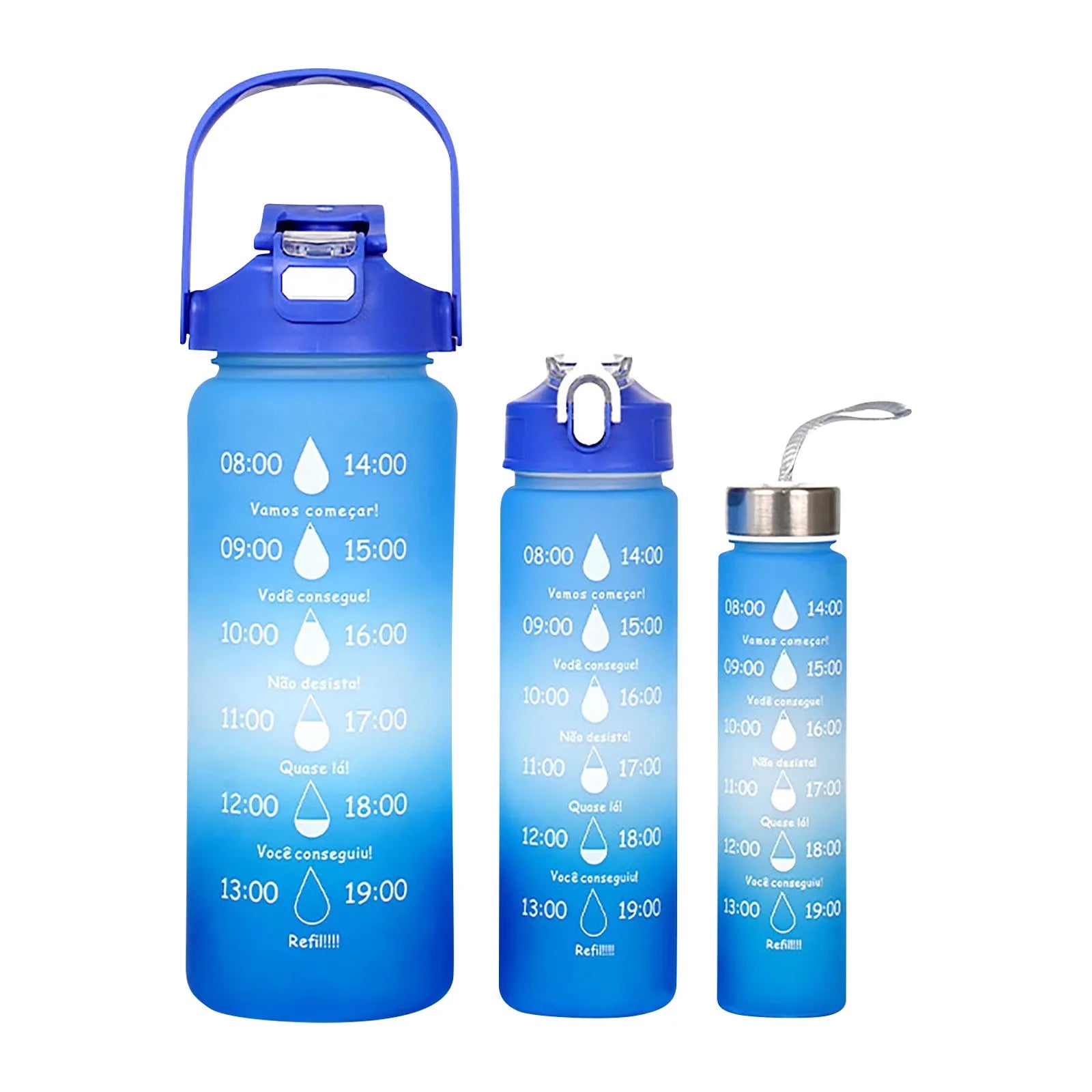 3PC Sports Water Bottle with Straw Time Marker Leak-proof Cup Large Capacity Portable Water bottle for Outdoor Sport Fitness Jug