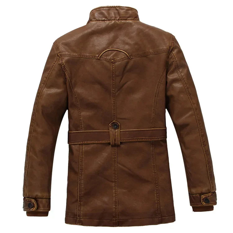 NNEOBA Mens PU Leather Fleece Lined Winter Jacket (Yellow fleece)-2