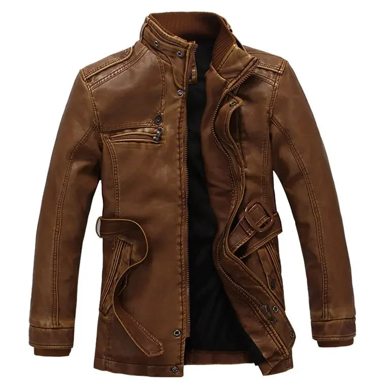 NNEOBA Mens PU Leather Fleece Lined Winter Jacket (Yellow fleece)-0