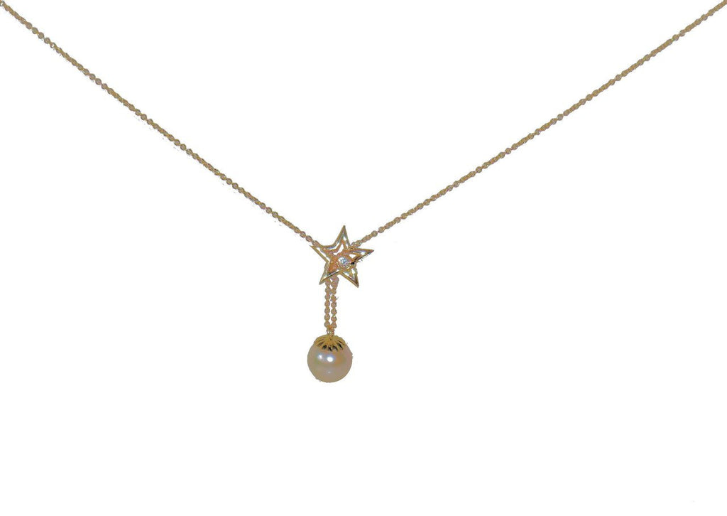 Delicate Star, Diamond & Akoya Pearl necklace in 18K Gold-9