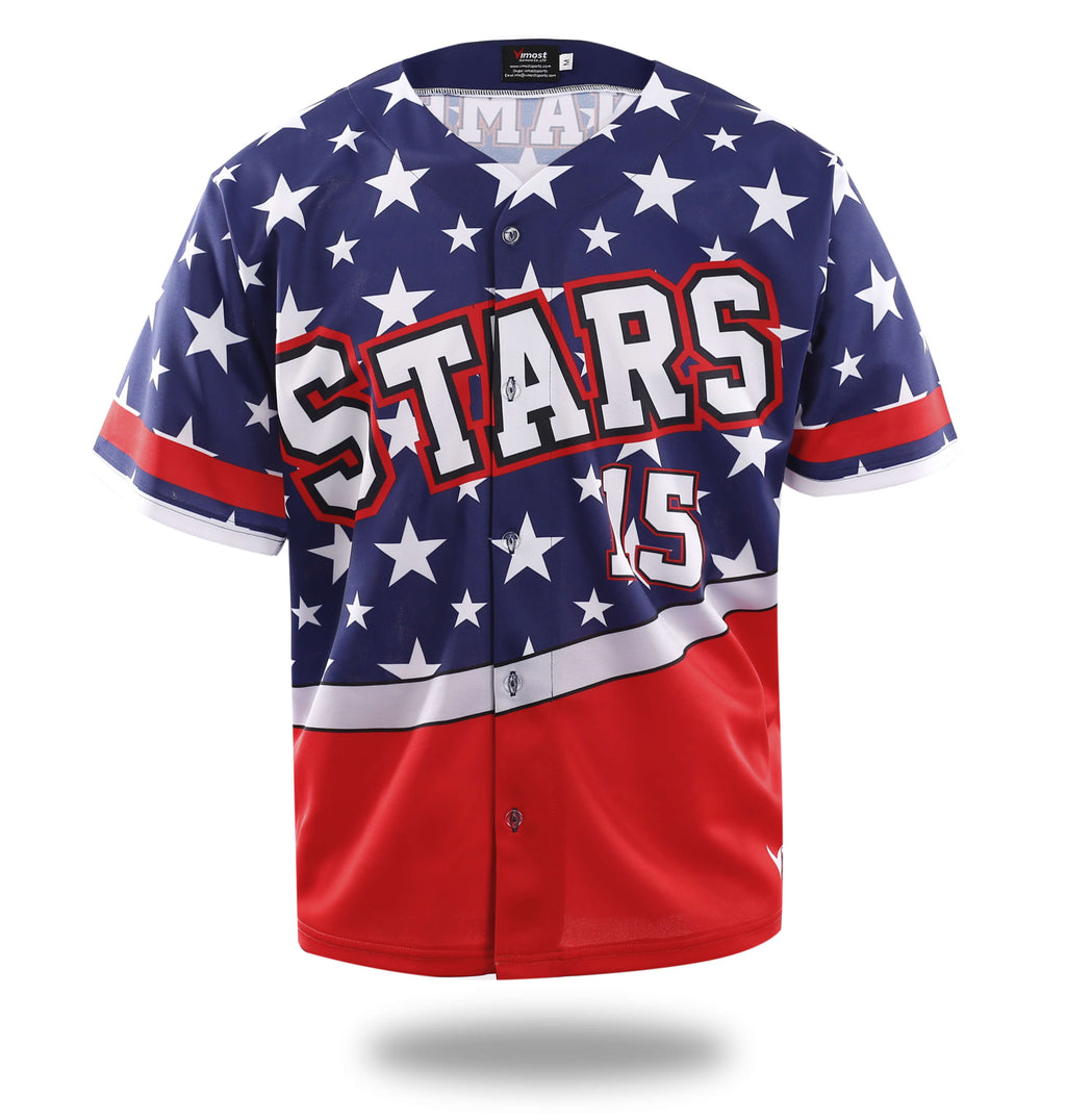 Stars Blue Red Design Baseball Jersey-0