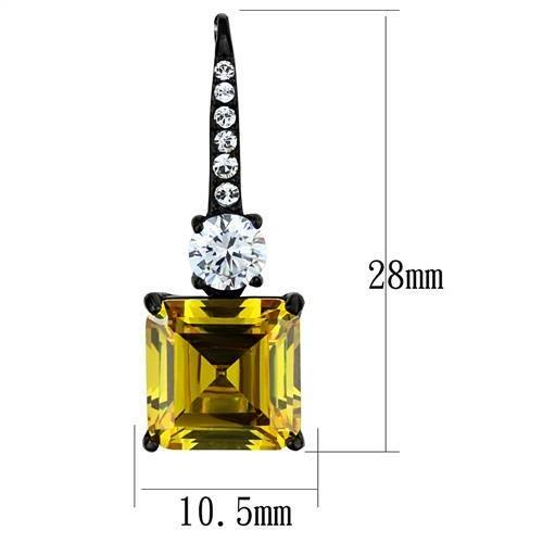 TK2539 - IP Black(Ion Plating) Stainless Steel Earrings with AAA Grade CZ  in Topaz-1