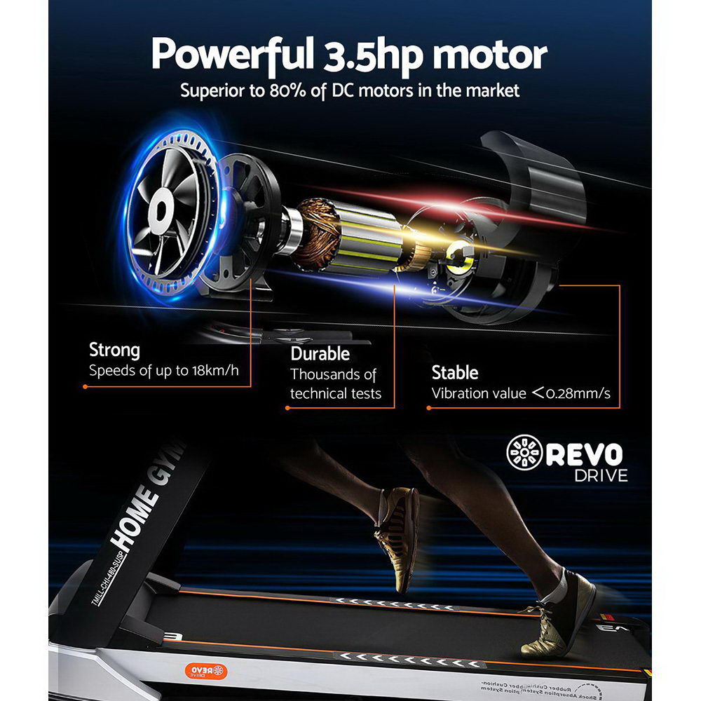 Electric Treadmill 48cm Incline Running Home Gym Fitness Machine Black - GilloServ