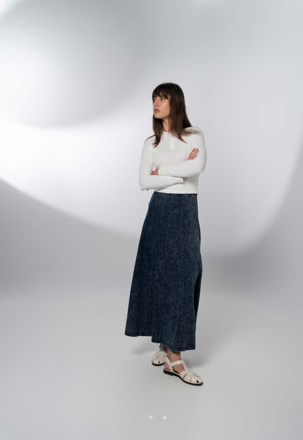 Paneled Flare Skirt 37"-Blue Wash-4