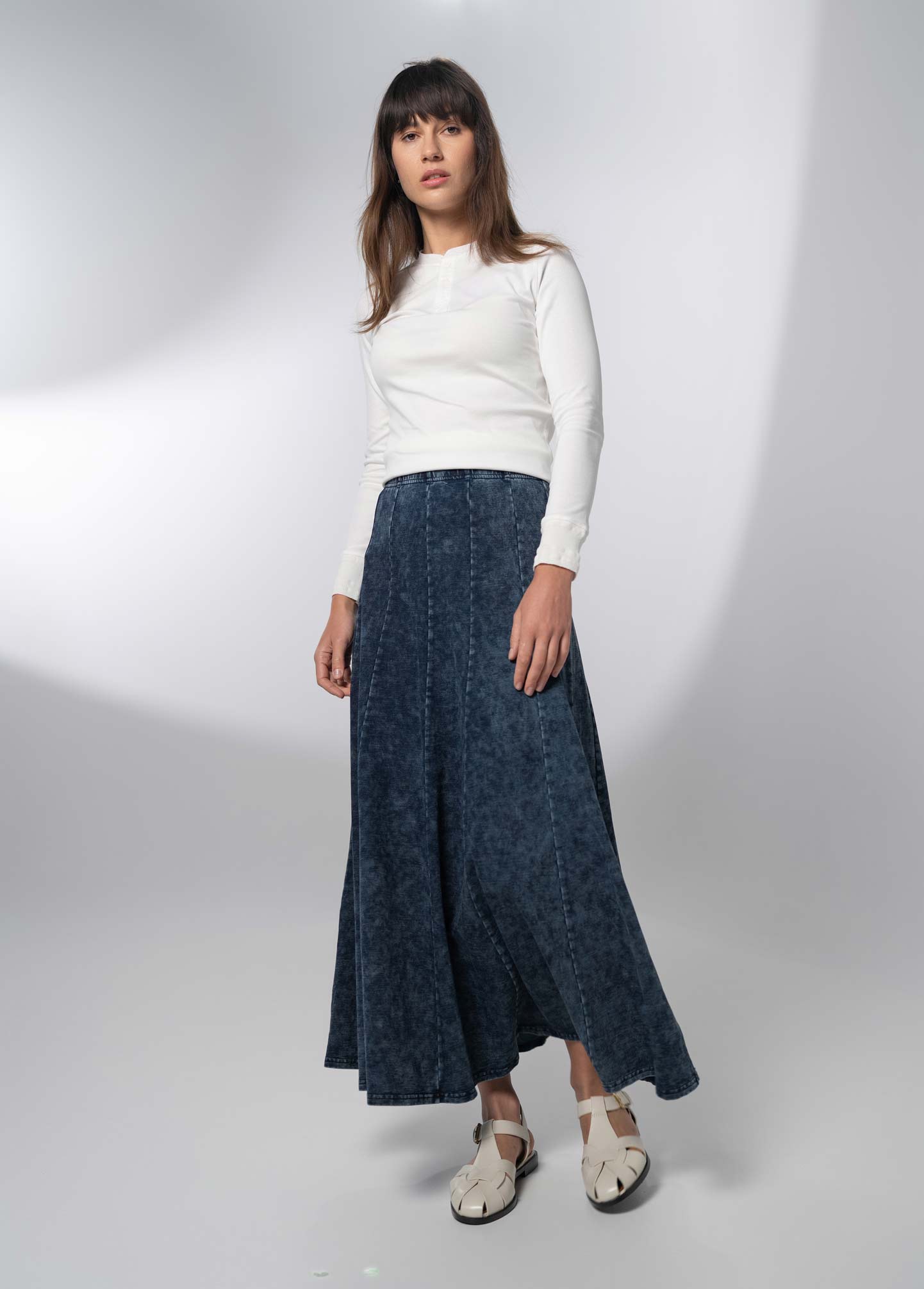 Paneled Flare Skirt 37"-Blue Wash-0