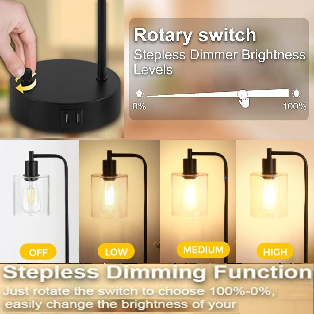 NNEDSZ 2x Pack Industrial Table Lamp with 2 USB Port for Bedside Nightstand Desk and Living Room Office (Bulb not Included)-2