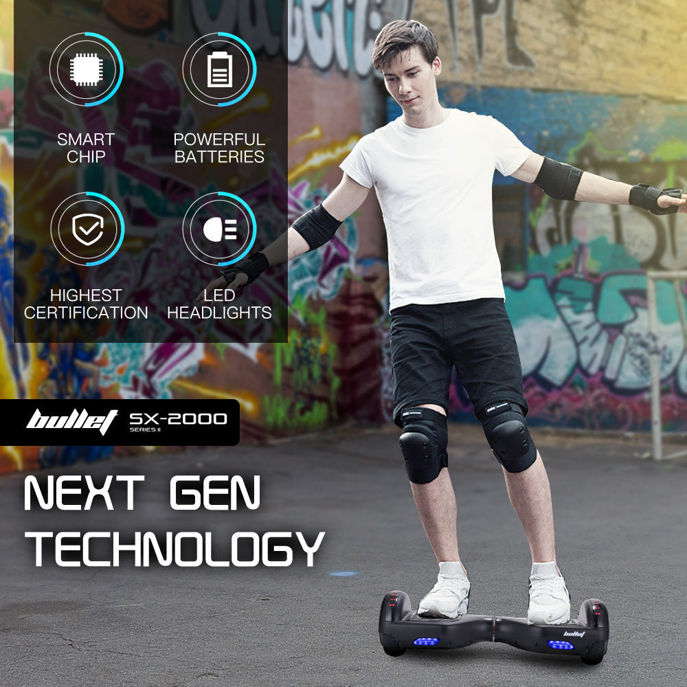 NNEDSZ Bullet SX-2000 Hoverboard Scooter, 500W Brushless, Superior Self Balancing System, UL Certified, LED Lights, Black - GilloServ
