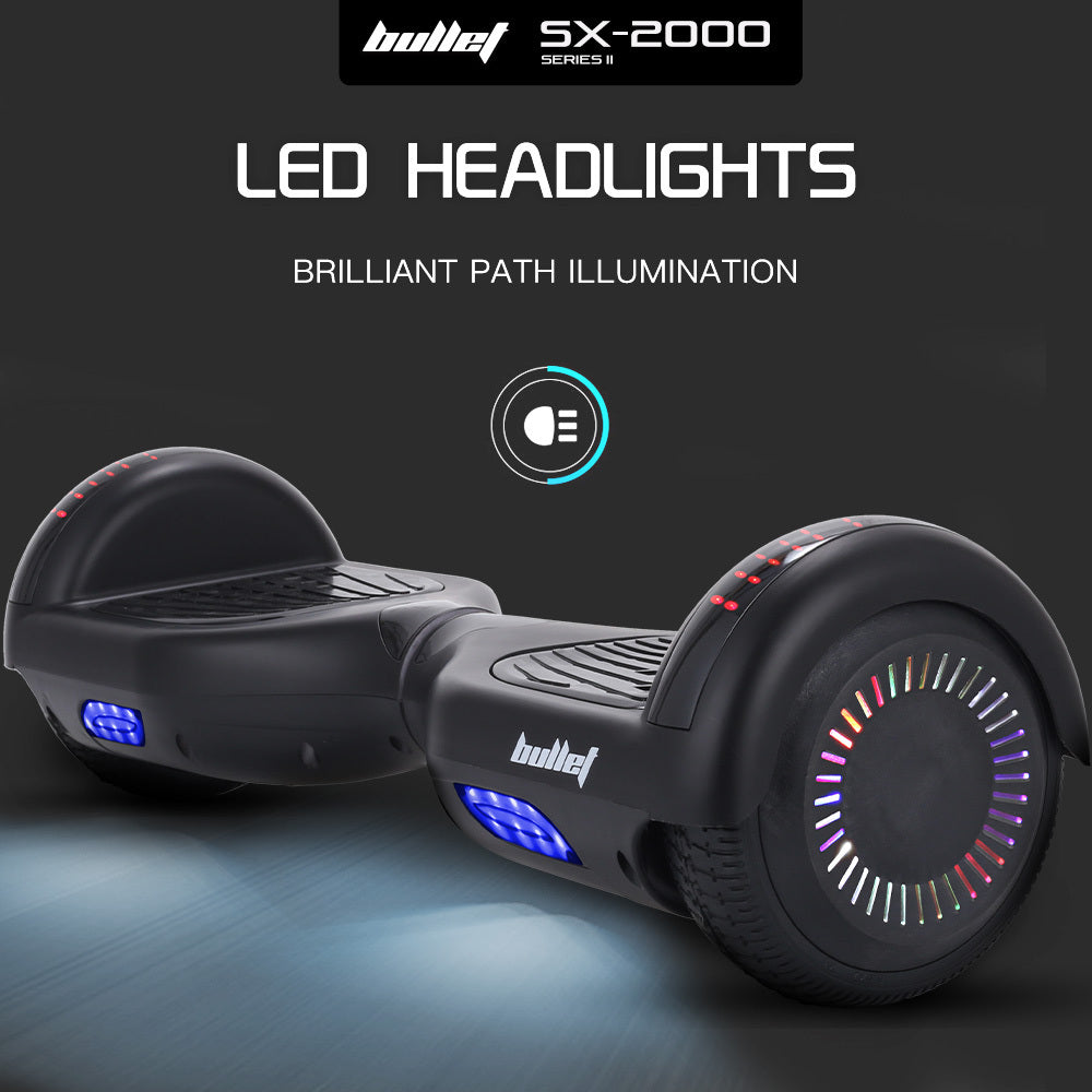 NNEDSZ Bullet SX-2000 Hoverboard Scooter, 500W Brushless, Superior Self Balancing System, UL Certified, LED Lights, Black - GilloServ
