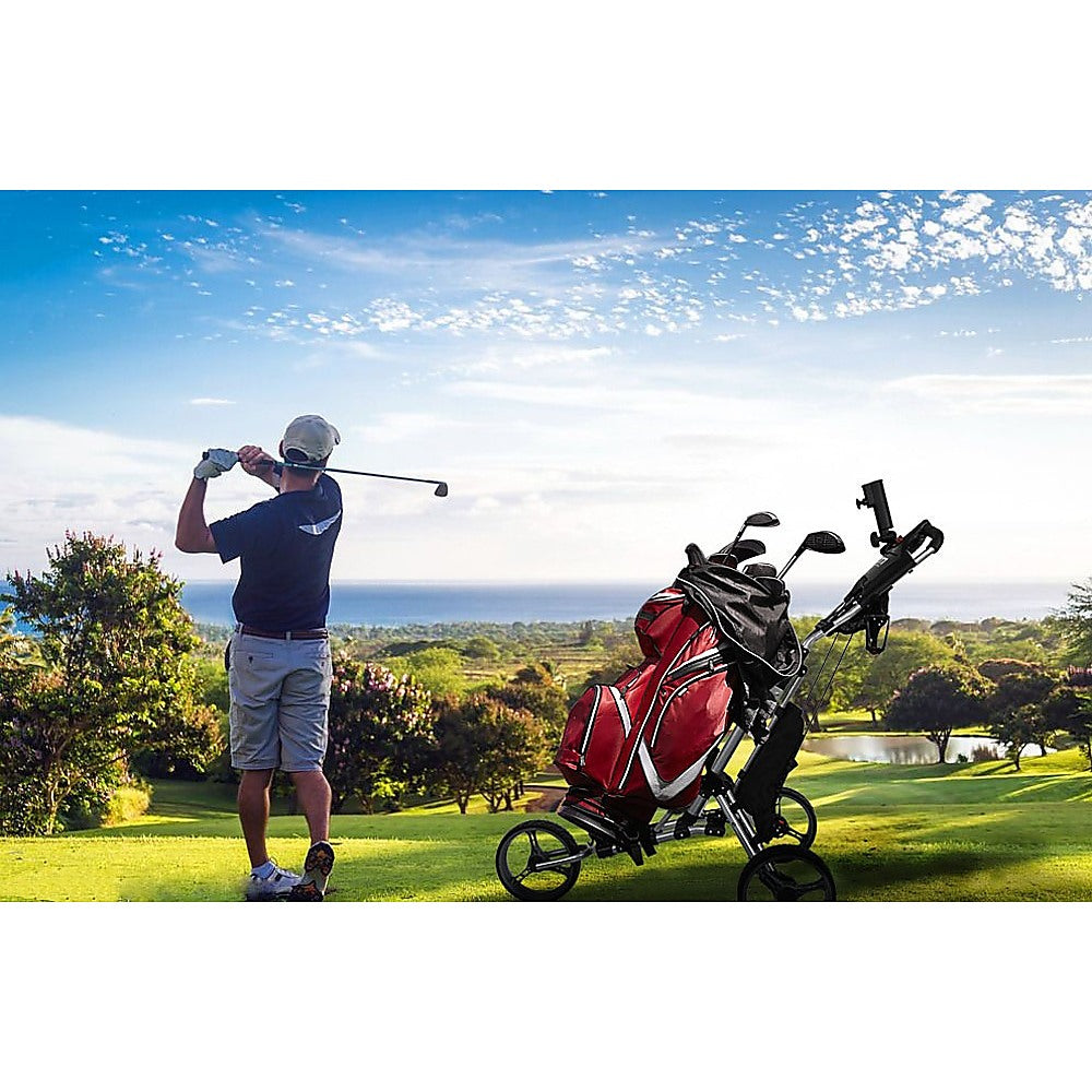 Golf Club Buggy Trolley Cart Compact Foldable 3 Wheel - GilloServ