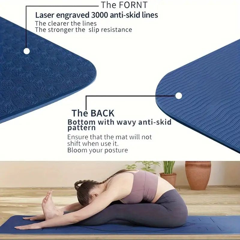 Yoga Mat Exercise Workout Fitness Home Gym Blue 8mm - GilloServ
