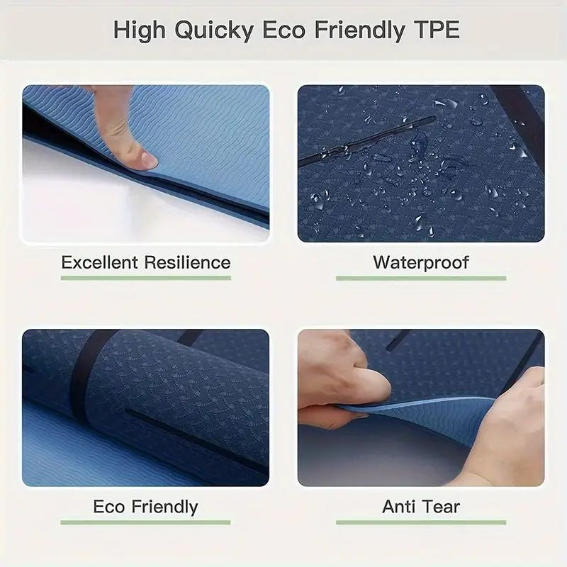 Yoga Mat Exercise Workout Fitness Home Gym Blue 8mm - GilloServ