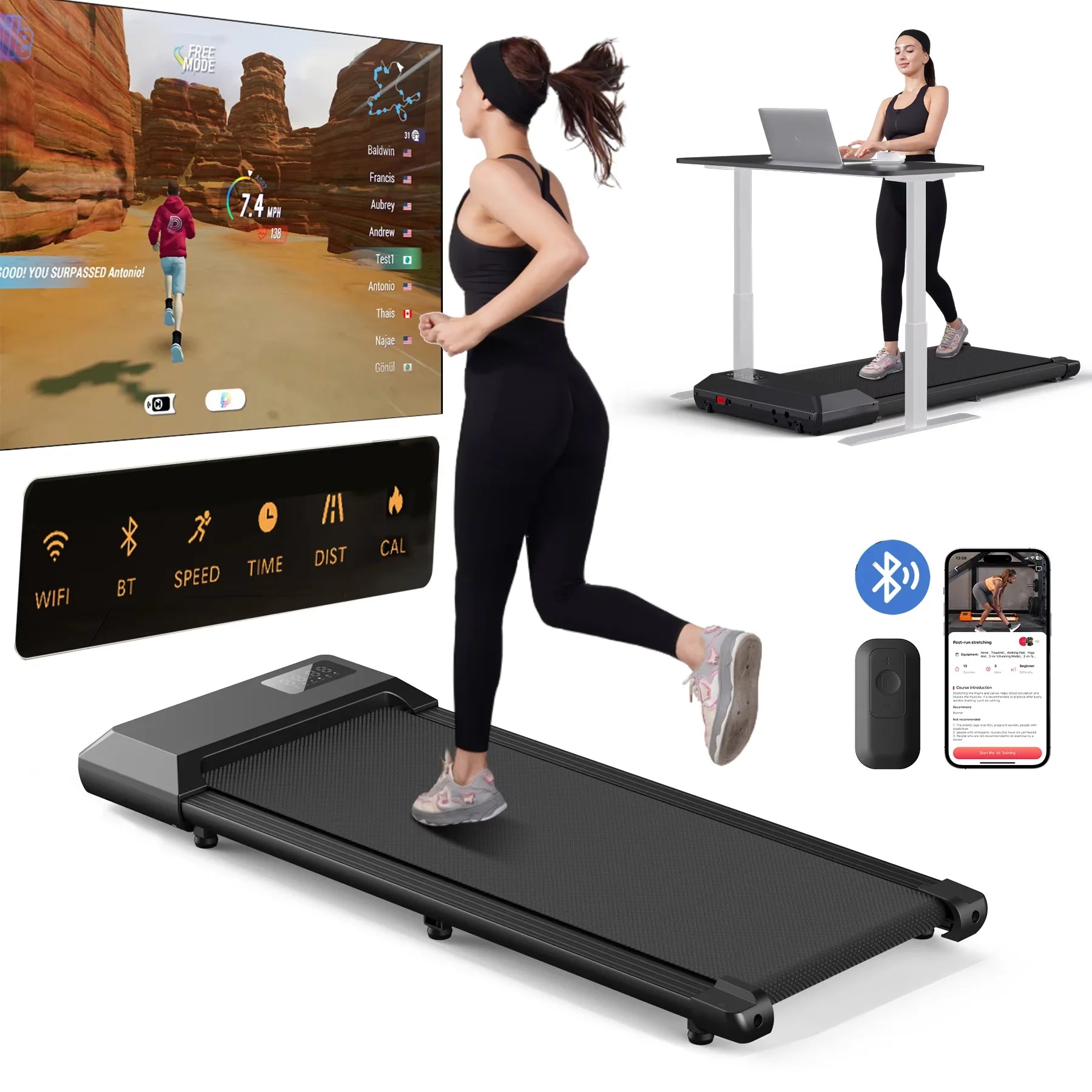 Smart Under Desk Treadmill for Home Office,Treadmill with APP&Remote Control, LCD Screen, Quiet Walking Jogging Exercise Machine - GilloServ