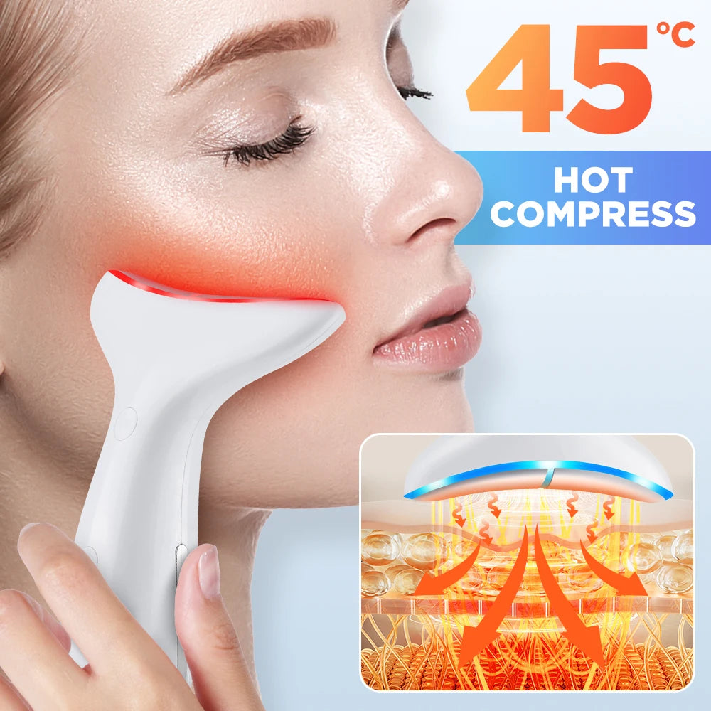 3 Colors LED Neck Beauty Device EMS Facial Lifting/ Massager Double Chin Remover/Heat Therapy Face Skin Rejuvenation Instrument - GilloServ