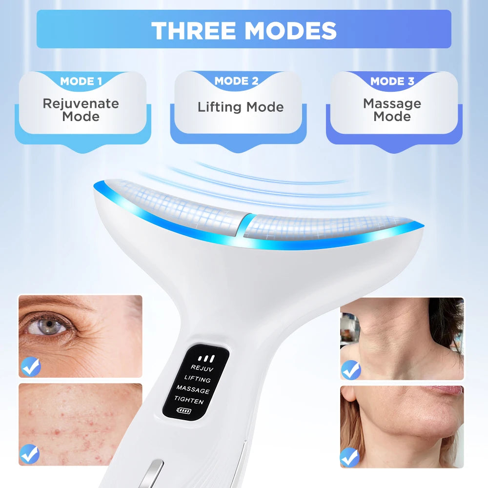 3 Colors LED Neck Beauty Device EMS Facial Lifting/ Massager Double Chin Remover/Heat Therapy Face Skin Rejuvenation Instrument - GilloServ