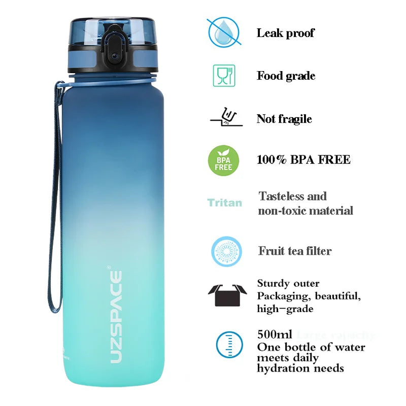 1L Sports Water Bottle With Time Marker, Leakproof - GilloServ