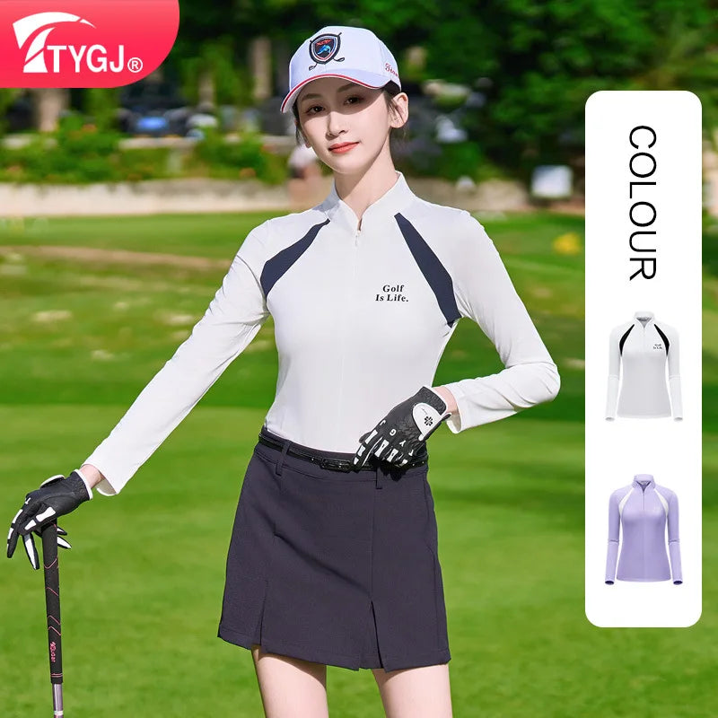 Golf Women Clothing Long Sleeved Slim Shirts Zipper Collar Quick-dry Golf Tops - GilloServ