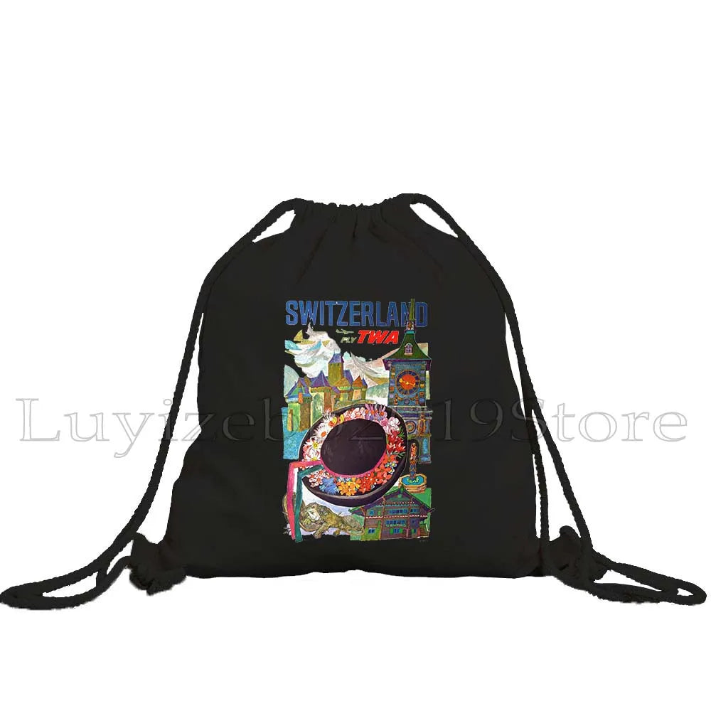 Zurich Switzerland Map Flag Swiss Girl Drawstring Bag - GilloServ