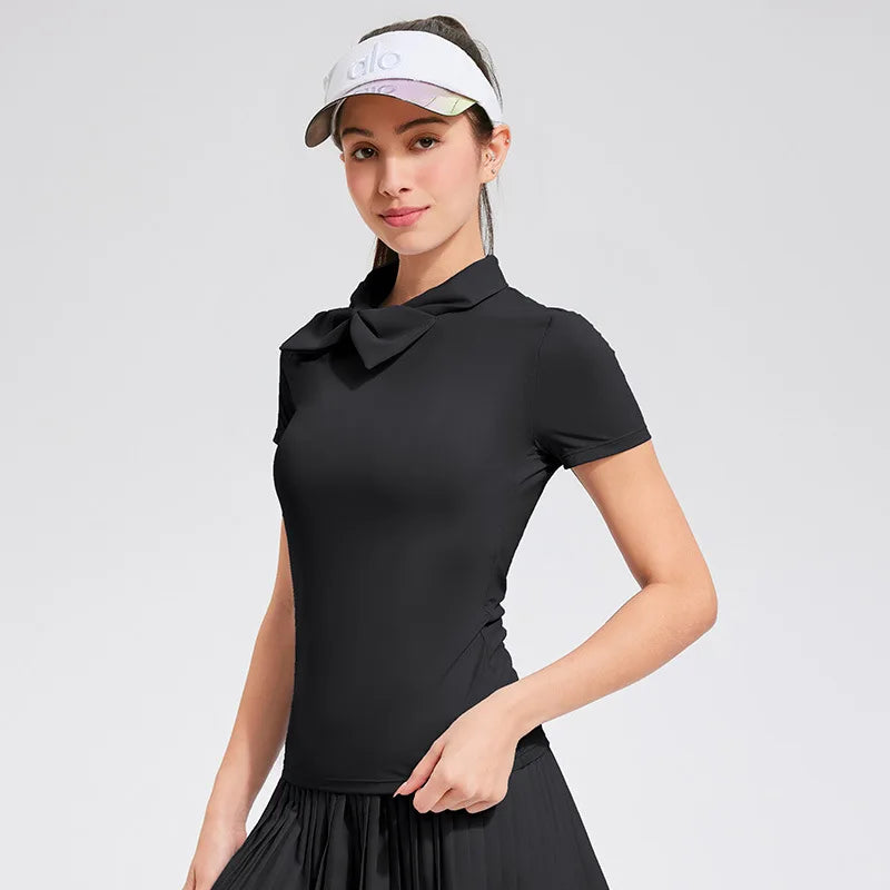 New Golf Clothing Bow Collar Tennis Top Short-sleeve Quick-Dry Golf T-shirt Sportswear - GilloServ