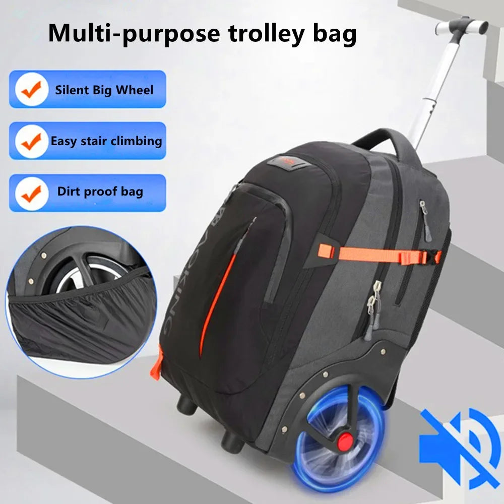 Business Trolley Backpack 2 Big Wheels Computer Bag Laptop Tablet Storage Case - GilloServ
