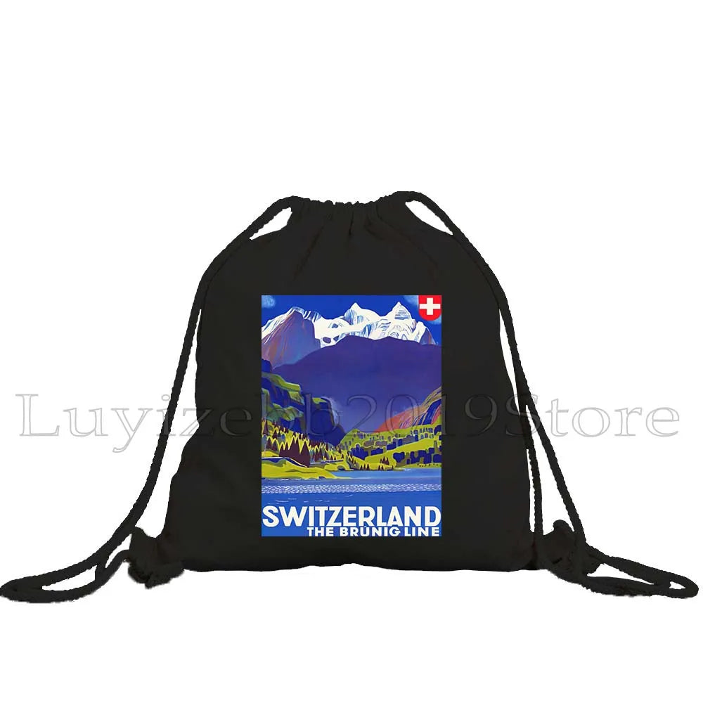 Zurich Switzerland Map Flag Swiss Girl Drawstring Bag - GilloServ