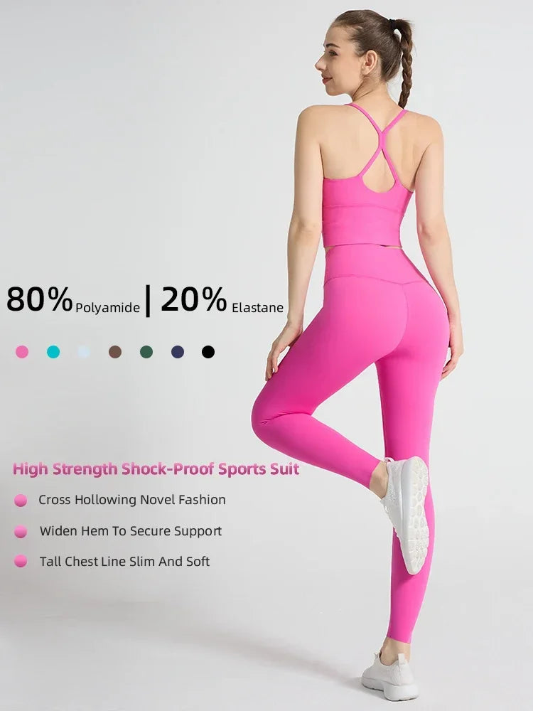 2-piece Yoga Suit Women Sportswear Fitness Set Cross back Yoga Tops - GilloServ