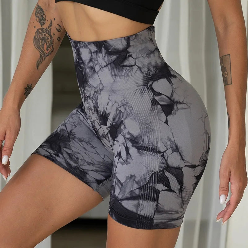 Quality Tie Dye Yoga Shorts Marble Gym Women Push Up Sports Fitness - GilloServ