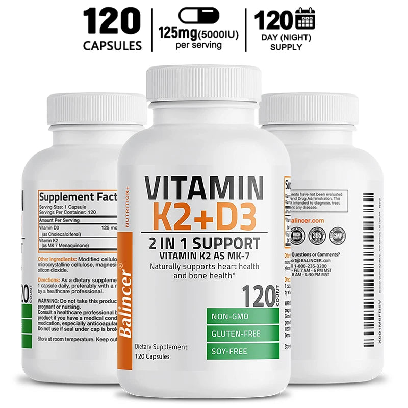 Vitamin D3K2 Capsules 5,000IU - Support Teeth Bone Heart Health Joint Health,Dietary Supplement,Non-GMO - GilloServ