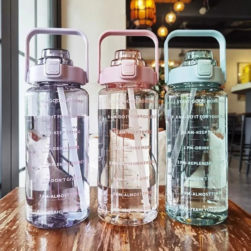 2 Liters Straw Plastic Water Bottle Large Capacity Bottle