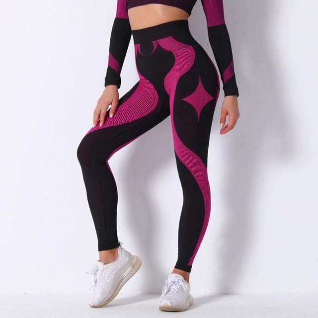 Color Patchwork Yoga Set Women Gym Clothes Fitness Long Sleeve