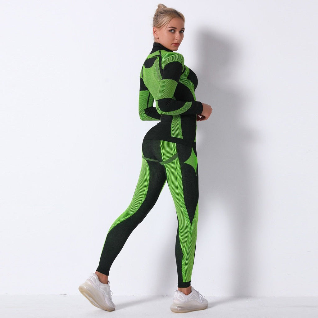Color Patchwork Yoga Set Women Gym Clothes Fitness Long Sleeve - GilloServ