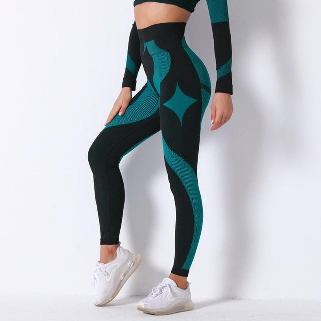 Color Patchwork Yoga Set Women Gym Clothes Fitness Long Sleeve