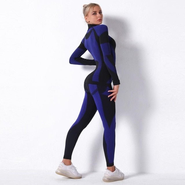 Color Patchwork Yoga Set Women Gym Clothes Fitness Long Sleeve