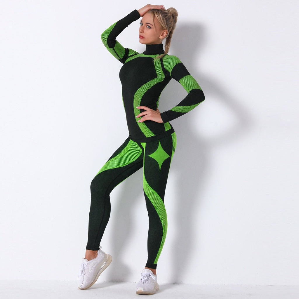 Color Patchwork Yoga Set Women Gym Clothes Fitness Long Sleeve - GilloServ